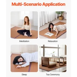 VEVOR Japanese Tatami Mat, 80 x 39 in Foldable Handwoven Natural Rattan Tatami Mat, Non-Slip & Easily Cleaned Japanese Tatami Floor Mat, Summer Breathable Sleeping Mat for Meditation Yoga Relaxation