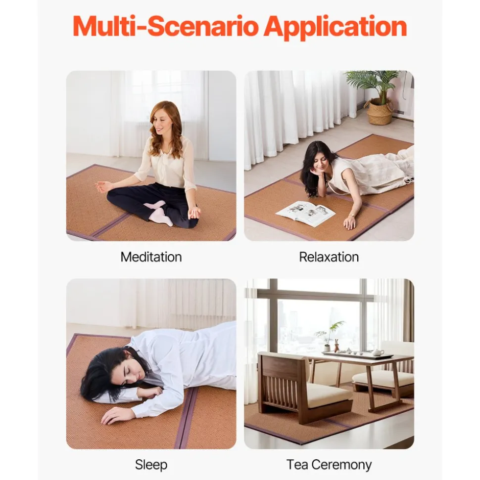 VEVOR Japanese Tatami Mat, 80 x 39 in Foldable Handwoven Natural Rattan Tatami Mat, Non-Slip & Easily Cleaned Japanese Tatami Floor Mat, Summer Breathable Sleeping Mat for Meditation Yoga Relaxation
