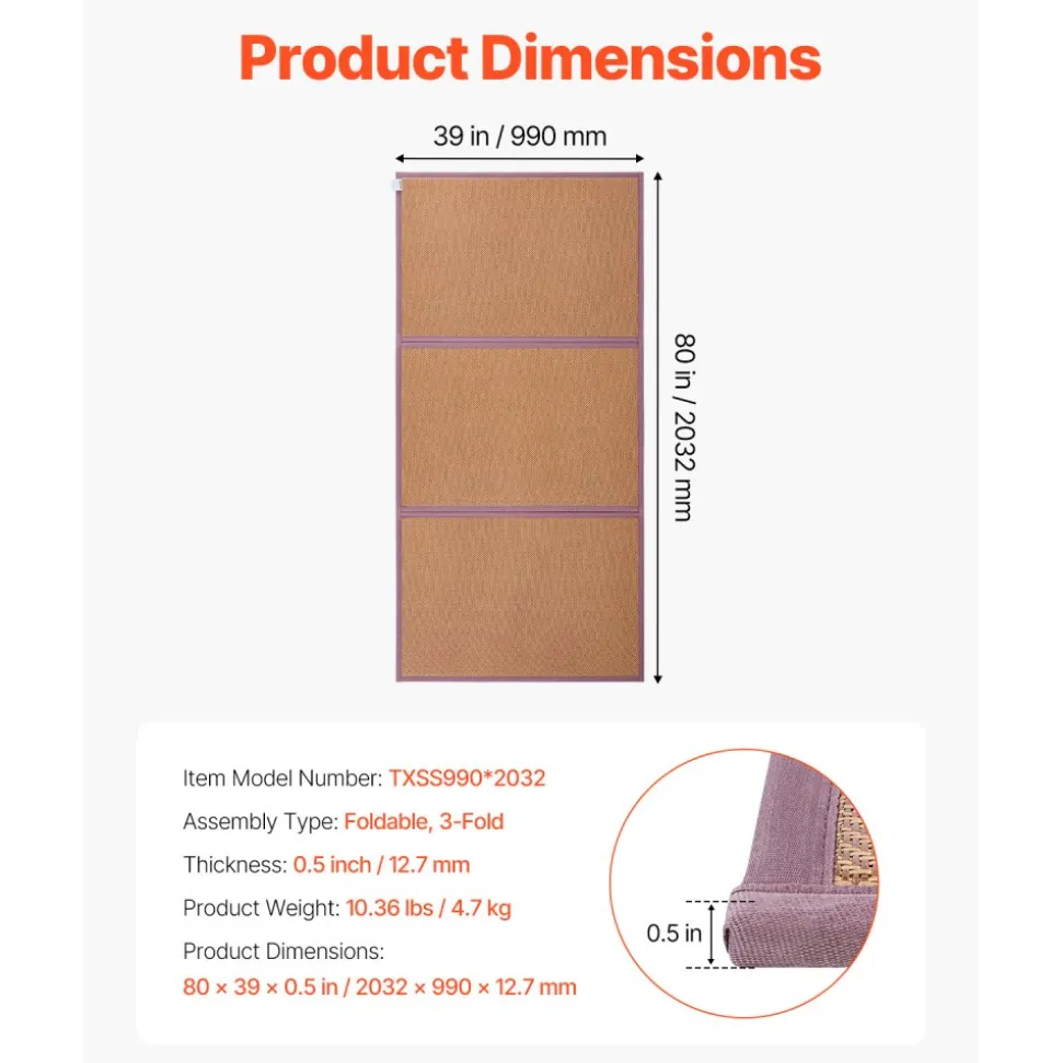 VEVOR Japanese Tatami Mat, 80 x 39 in Foldable Handwoven Natural Rattan Tatami Mat, Non-Slip & Easily Cleaned Japanese Tatami Floor Mat, Summer Breathable Sleeping Mat for Meditation Yoga Relaxation