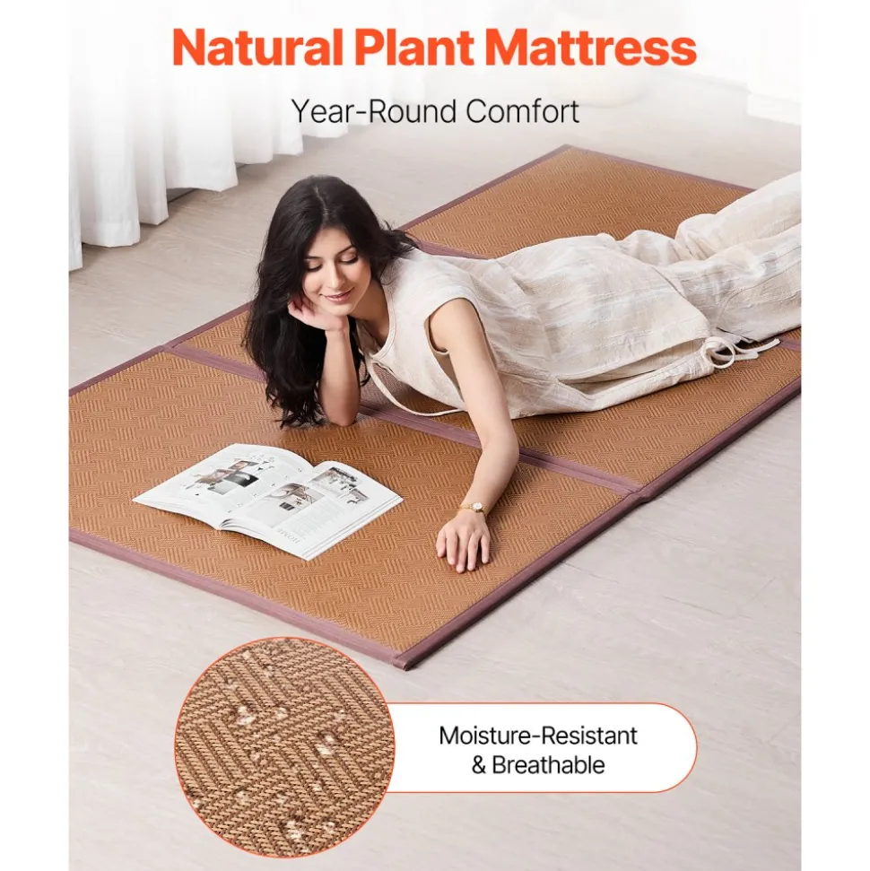 VEVOR Japanese Tatami Mat, 80 x 39 in Foldable Handwoven Natural Rattan Tatami Mat, Non-Slip & Easily Cleaned Japanese Tatami Floor Mat, Summer Breathable Sleeping Mat for Meditation Yoga Relaxation