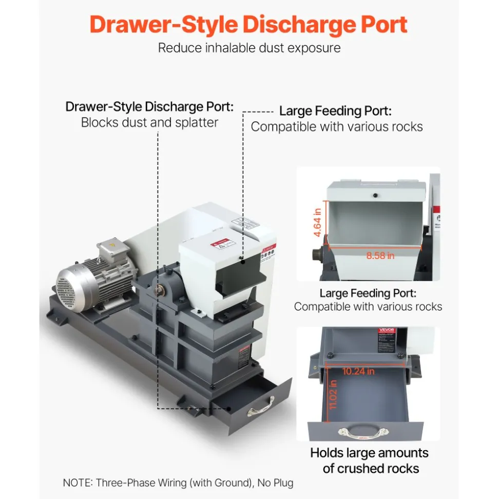 VEVOR Jaw Crusher Machine, 2.2KW High Power Rock Stone Crush Machine, 6.10 x 5.12 inch Feeding Port, 1740 RPM Speed Stone Shatter Grinder, Electric Stone Shatter 220V, for Rock Coal Glass Bottle