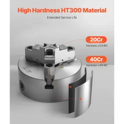 VEVOR 3-Jaw Lathe Chuck, 6 Inch (160 mm), Self-Centering Chuck with 1 1/2 in-8 Threaded Backing Plate, 0.12-5.71 in (3-145 mm) Clamping Range with T-wrench Screws, HT300 Material, for Wood Metal Lathe