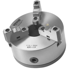 VEVOR 3-Jaw Lathe Chuck, 6 Inch (160 mm), Self-Centering Chuck with 1 1/2 in-8 Threaded Backing Plate, 0.12-5.71 in (3-145 mm) Clamping Range with T-wrench Screws, HT300 Material, for Wood Metal Lathe