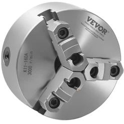 VEVOR 3-Jaw Lathe Chuck, 6 Inch (160 mm), Self-Centering Chuck with 1 1/2 in-8 Threaded Backing Plate, 0.12-5.71 in (3-145 mm) Clamping Range with T-wrench Screws, HT300 Material, for Wood Metal Lathe