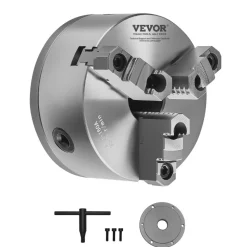 VEVOR 3-Jaw Lathe Chuck, 6 Inch (160 mm), Self-Centering Chuck with 1 1/2 in-8 Threaded Backing Plate, 0.12-5.71 in (3-145 mm) Clamping Range with T-wrench Screws, HT300 Material, for Wood Metal Lathe
