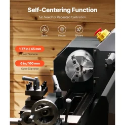 VEVOR 3-Jaw Lathe Chuck, 6 Inch (160 mm), Self-Centering Chuck with 1 1/2 in-8 Threaded Backing Plate, 0.12-5.71 in (3-145 mm) Clamping Range with T-wrench Screws, HT300 Material, for Wood Metal Lathe