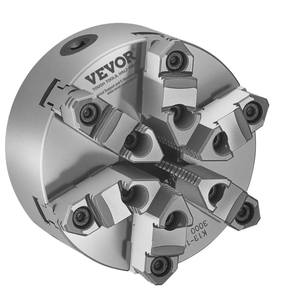 VEVOR 6-Jaw Lathe Chuck, 6 Inch (160 mm), Self-Centering Chuck with D1-4 Cam Lock Backing Plate, 0.12-5.71 in (3-145 mm) Clamping Range with T-wrench Screws, HT300 Material, for Wood Metal Lathe