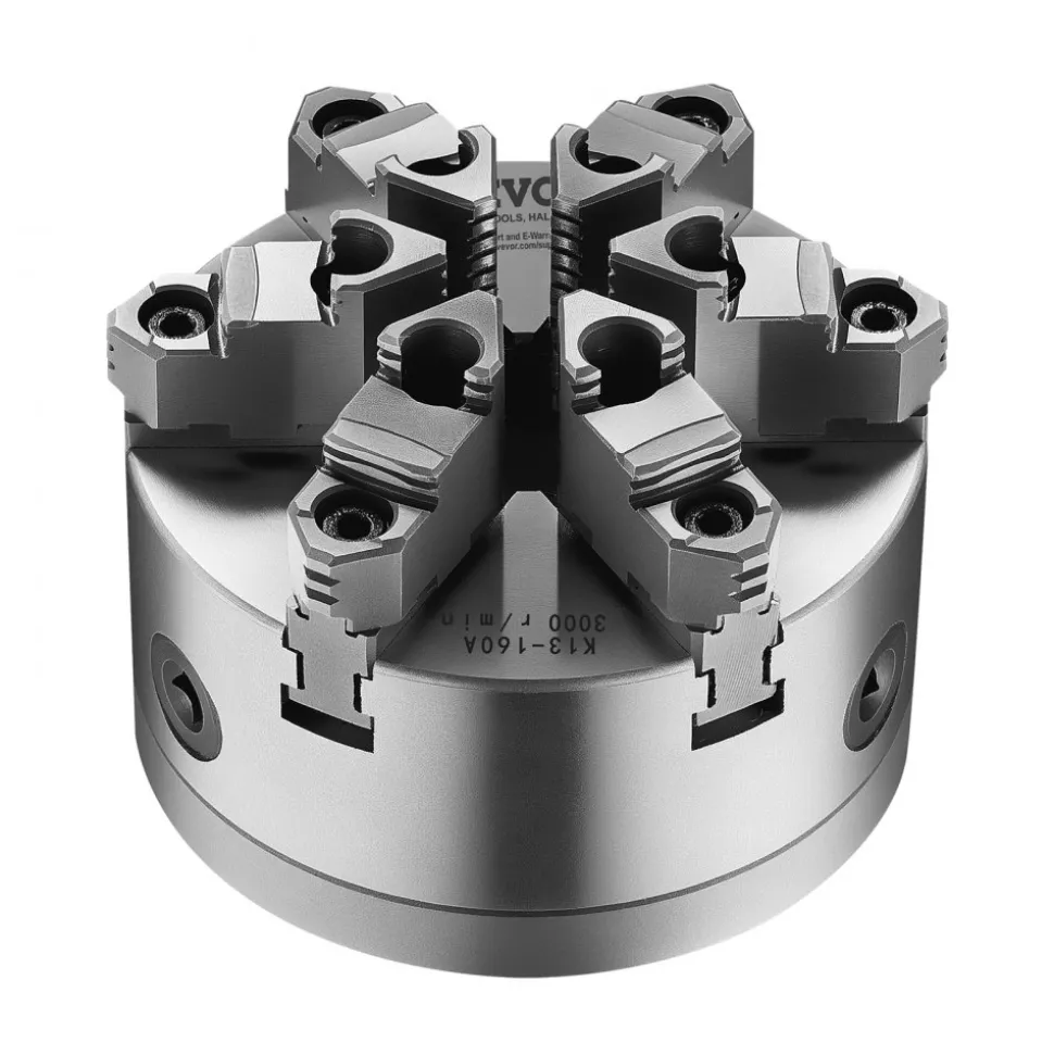 VEVOR 6-Jaw Lathe Chuck, 6 Inch (160 mm), Self-Centering Chuck with D1-4 Cam Lock Backing Plate, 0.12-5.71 in (3-145 mm) Clamping Range with T-wrench Screws, HT300 Material, for Wood Metal Lathe