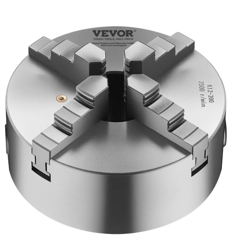 VEVOR 4-Jaw Lathe Chuck, 8 Inch (200 mm), Self-Centering Chuck with 1 1/2 in-8 Threaded Backing Plate, 0.16-7.87 in (4-200 mm) Clamping Range with T-wrench Screws, HT300 Material, for Wood Metal Lathe
