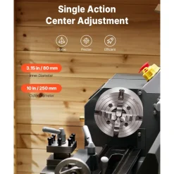 VEVOR 4-Jaw Lathe Chuck, 10 in (250 mm), Lathe Chuck, 0.6-9.84 in (15-250 mm) Clamping Range with T-key Fixing Screws Reversible Jaws, HT300 Cast Iron Material, Internal External for Wood Metal Lathe