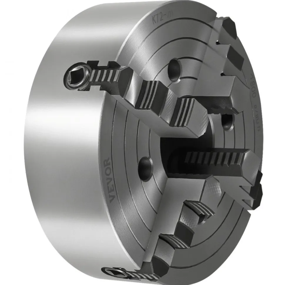 VEVOR 4-Jaw Lathe Chuck, 10 in (250 mm), Lathe Chuck, 0.6-9.84 in (15-250 mm) Clamping Range with T-key Fixing Screws Reversible Jaws, HT300 Cast Iron Material, Internal External for Wood Metal Lathe