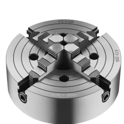 VEVOR 4-Jaw Lathe Chuck, 10 in (250 mm), Lathe Chuck, 0.6-9.84 in (15-250 mm) Clamping Range with T-key Fixing Screws Reversible Jaws, HT300 Cast Iron Material, Internal External for Wood Metal Lathe