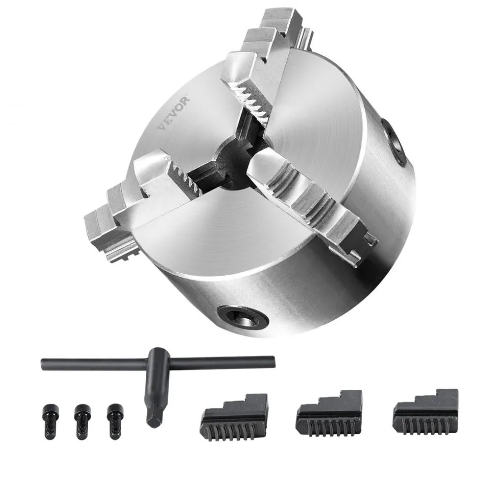 VEVOR 3-Jaw Lathe Chuck, 6'', Self-Centering Lathe Chuck, 0.14- 6.3 in/3.5-160 mm Clamping Range with T-key Fixing Screws Reversible Jaws, for Lathe 3D Printer Machining Center Milling Drilling Machin