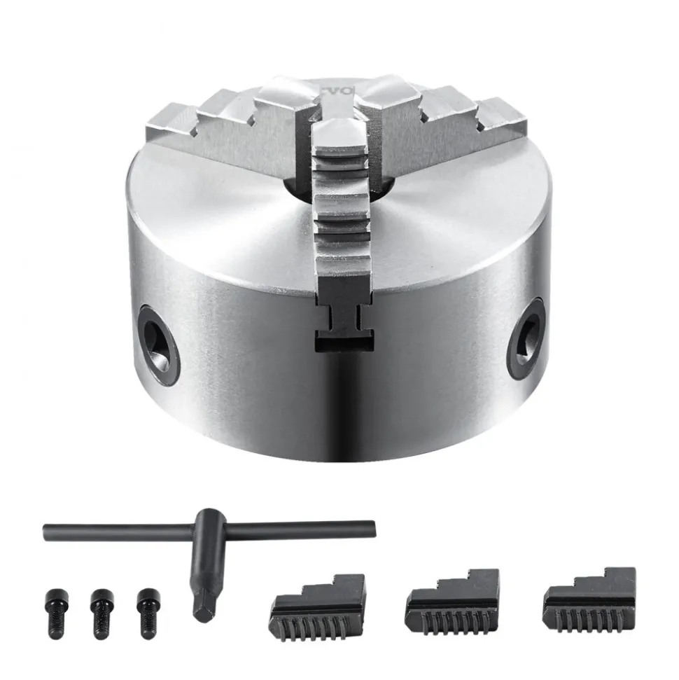 VEVOR 3-Jaw Lathe Chuck, 6'', Self-Centering Lathe Chuck, 0.14- 6.3 in/3.5-160 mm Clamping Range with T-key Fixing Screws Reversible Jaws, for Lathe 3D Printer Machining Center Milling Drilling Machin