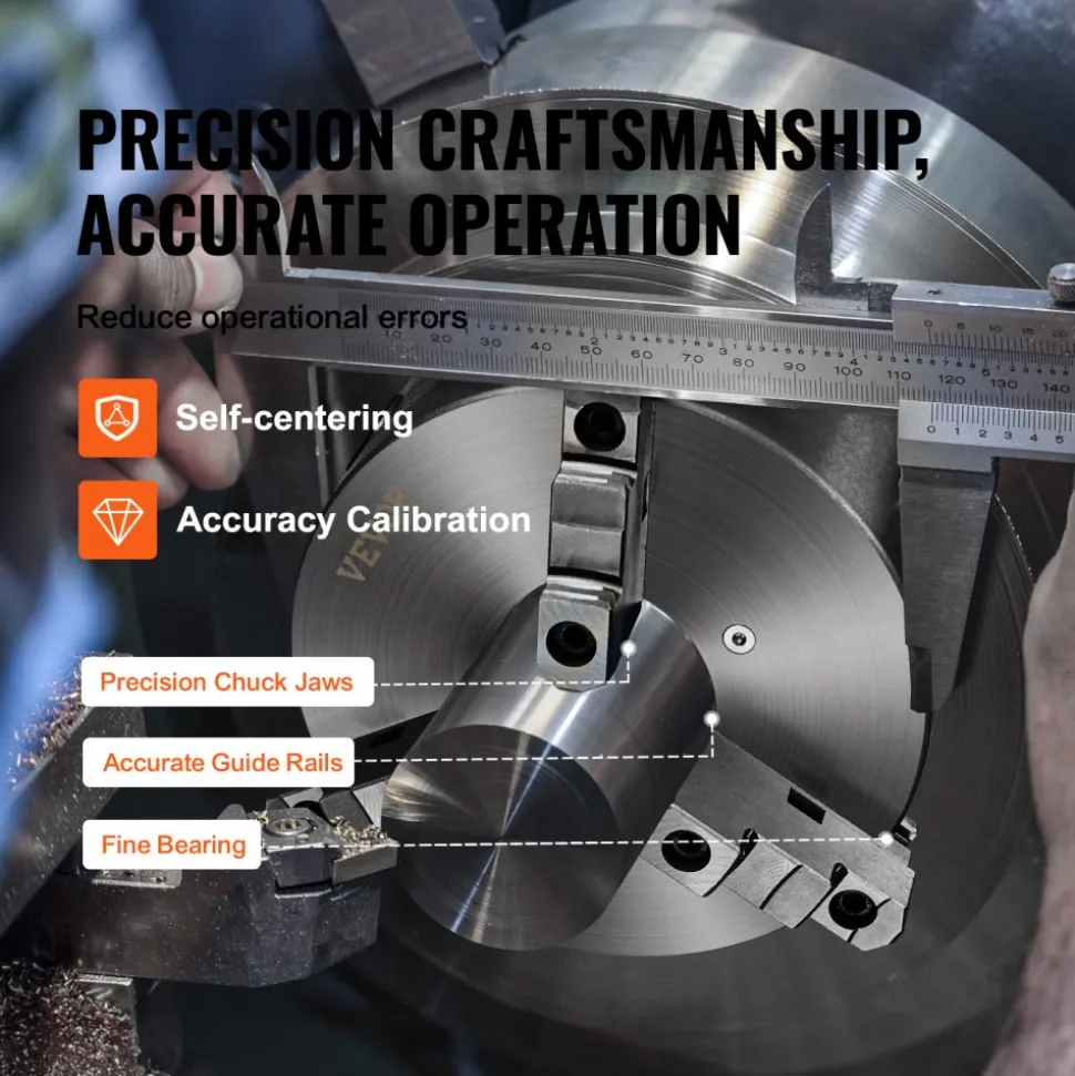 VEVOR 3-Jaw Lathe Chuck, 10'', Self-Centering Lathe Chuck, 0.24-9.84 in/6-250 mm Clamping Range with T-key Fixing Screws Hexagon Wrench, for Lathe 3D Printer Machining Center Milling Drilling Machine