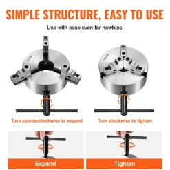VEVOR 3-Jaw Lathe Chuck, 10'', Self-Centering Lathe Chuck, 0.24-9.84 in/6-250 mm Clamping Range with T-key Fixing Screws Hexagon Wrench, for Lathe 3D Printer Machining Center Milling Drilling Machine