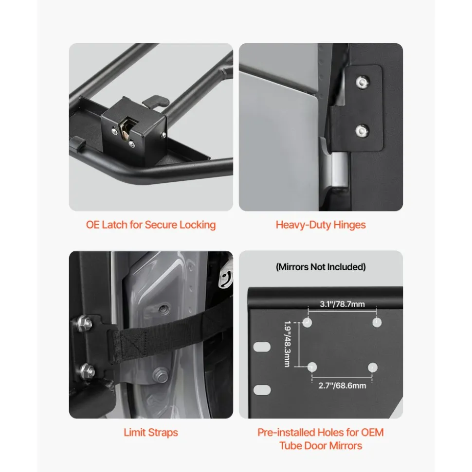 VEVOR Jeep Tube Doors, 4-Door, Adventure Style Jeep Tubular Door with Heavy-Duty Hinges & OE Latch, Jeep Doors with Rubber Pads & Toughened Steel Tube, Fit for 2007-2018 Jeep Wrangler JK