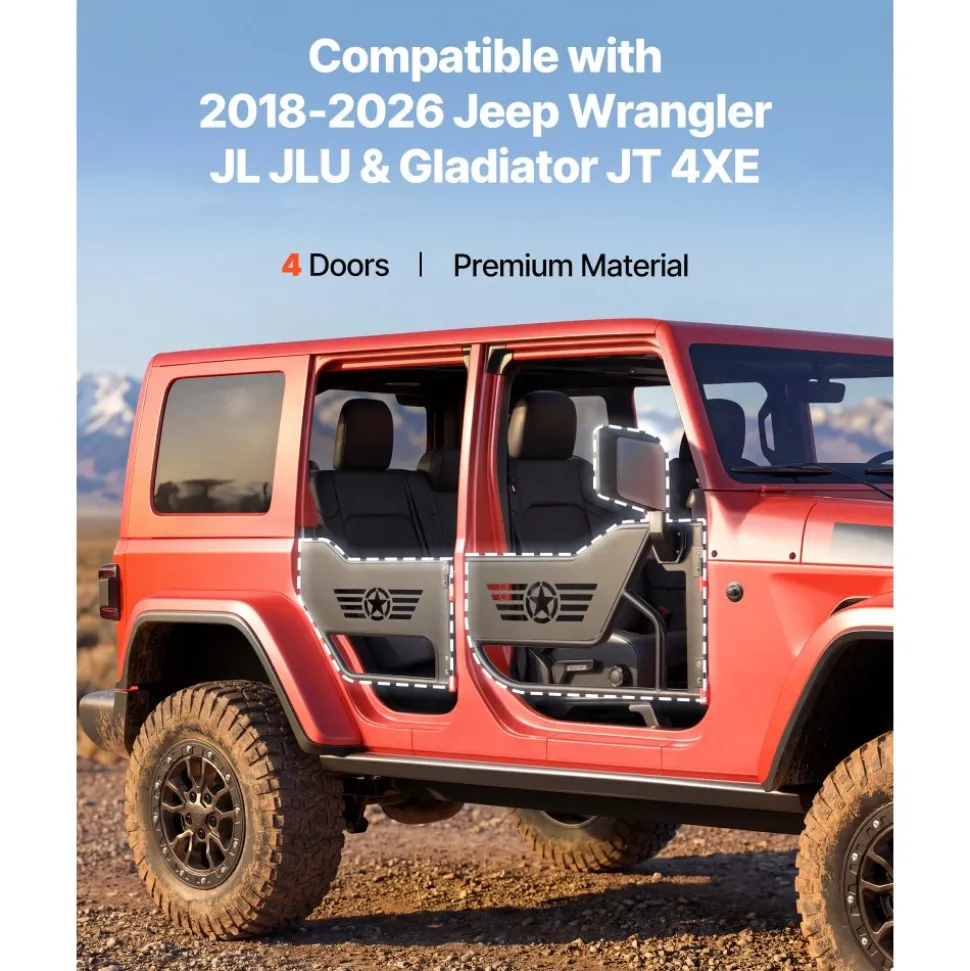 VEVOR Jeep Tube Doors, 4-Door, Compatible with 2018-2026 Jeep Wrangler JL Unlimited & 2020-2026 Gladiator JT, Alloy Steel Off Road Front & Rear Tubular Half Doors with Storage Bag and Rubber Pads