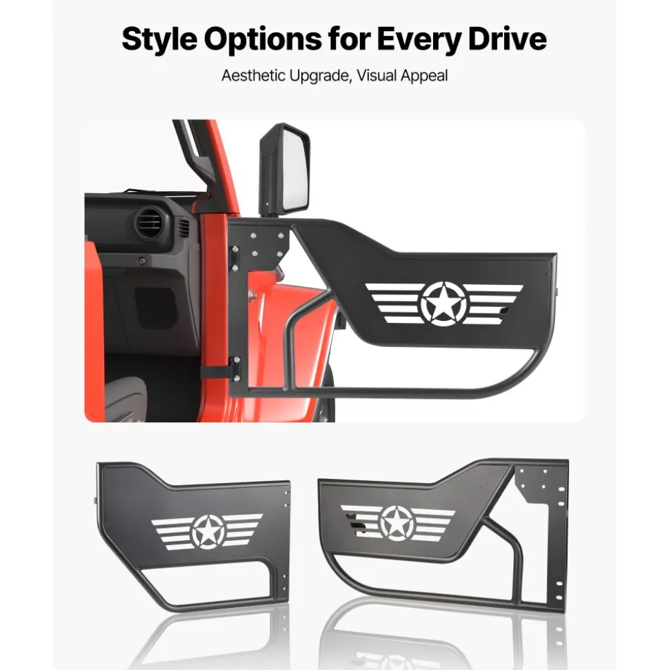 VEVOR Jeep Tube Doors, 4-Door, Compatible with 2018-2026 Jeep Wrangler JL Unlimited & 2020-2026 Gladiator JT, Alloy Steel Off Road Front & Rear Tubular Half Doors with Storage Bag and Rubber Pads