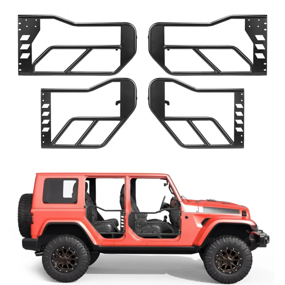 VEVOR Jeep Tube Doors, 4-Door, Compatible with 2007-2018 Jeep Wrangler JK Unlimited, Alloy Steel Off Road Front & Rear Tubular Half Doors with Storage Bag, Rubber Pads, Heavy-Duty Hinges and OE Latch