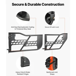 VEVOR Jeep Tube Doors, 4-Door, Compatible with 2007-2018 Jeep Wrangler JK JKU Unlimited, Steel Off Road Front & Rear Tubular Half Doors with Storage Bag, Rubber Pads, Heavy-Duty Hinges and OE Latch
