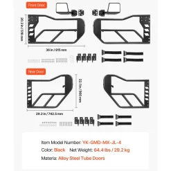 VEVOR Jeep Tube Doors, 4-Door, Compatible with 2018-2026 Jeep Wrangler JL & 2020-2026 Gladiator JT, Steel Off Road Front & Rear Tubular Half Doors with DOT Certified Side View Mirrors and Rubber Pads
