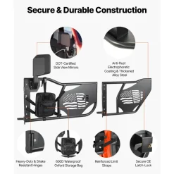 VEVOR Jeep Tube Doors, 4-Door, Compatible with 2018-2026 Jeep Wrangler JL & 2020-2026 Gladiator JT, Steel Off Road Front & Rear Tubular Half Doors with DOT Certified Side View Mirrors and Storage Bag