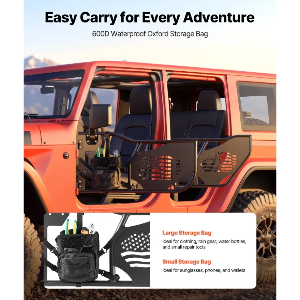 VEVOR Jeep Tube Doors, 4-Door, Compatible with 2018-2026 Jeep Wrangler JL & 2020-2026 Gladiator JT, Steel Off Road Front & Rear Tubular Half Doors with DOT Certified Side View Mirrors and Storage Bag