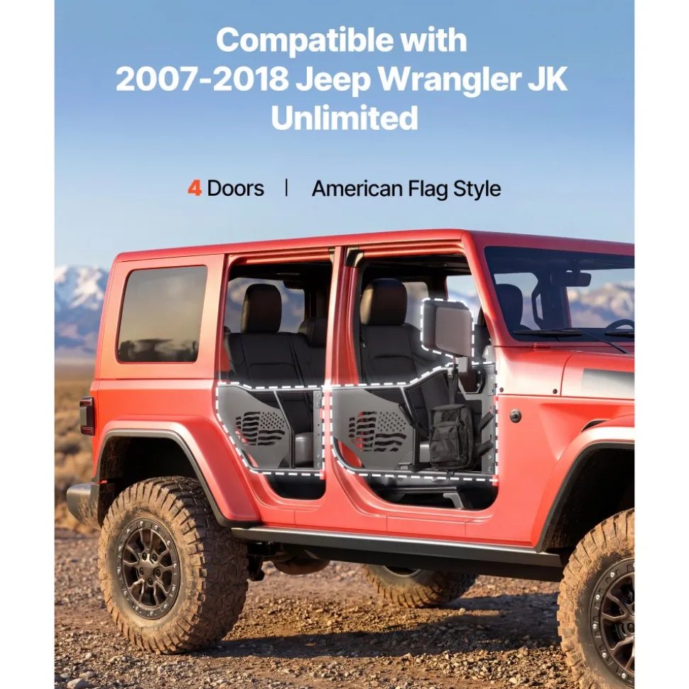 VEVOR Jeep Tube Doors, 4-Door, Compatible with 2018-2026 Jeep Wrangler JL & 2020-2026 Gladiator JT, Steel Off Road Front & Rear Tubular Half Doors with DOT Certified Side View Mirrors and Storage Bag