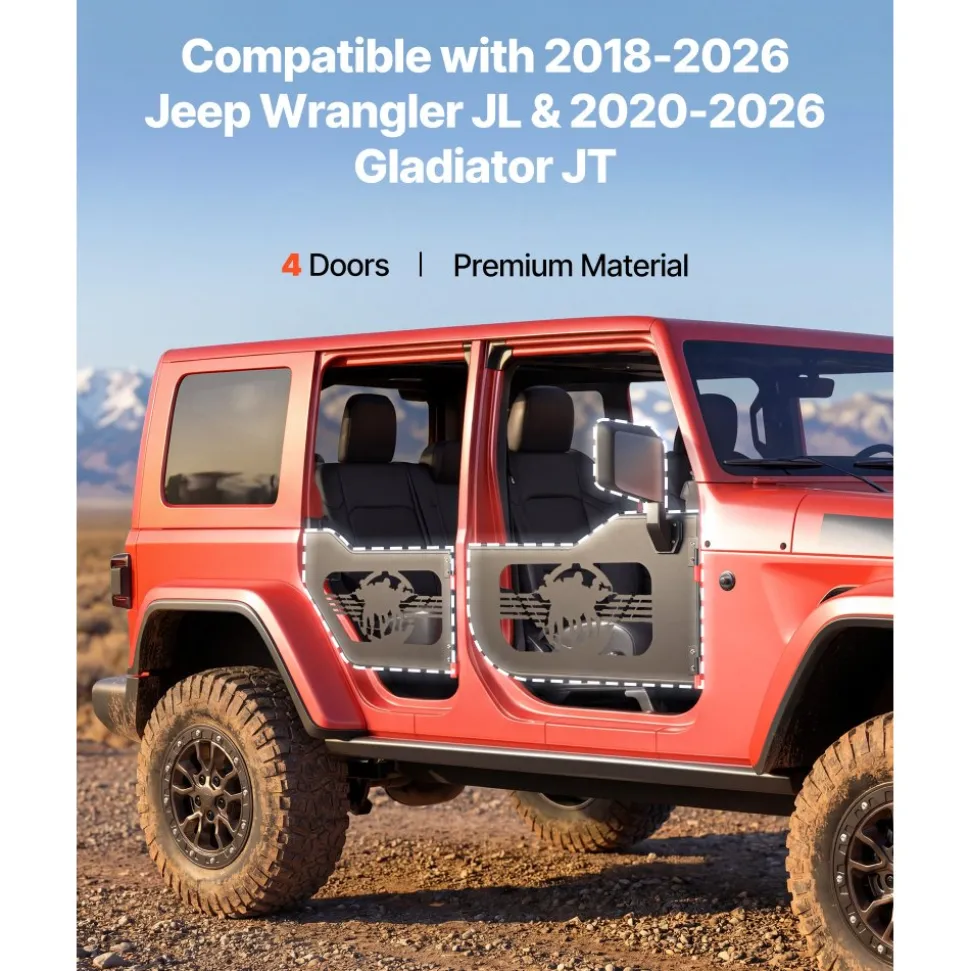 VEVOR Jeep Tube Doors, 4-Door, Fit for 2018-2026 Jeep Wrangler JL & 2020-2026 Gladiator JT, Soldier Pattern Off Road Front & Rear Tubular Half Doors with DOT Certified Side View Mirrors & Rubber Pads