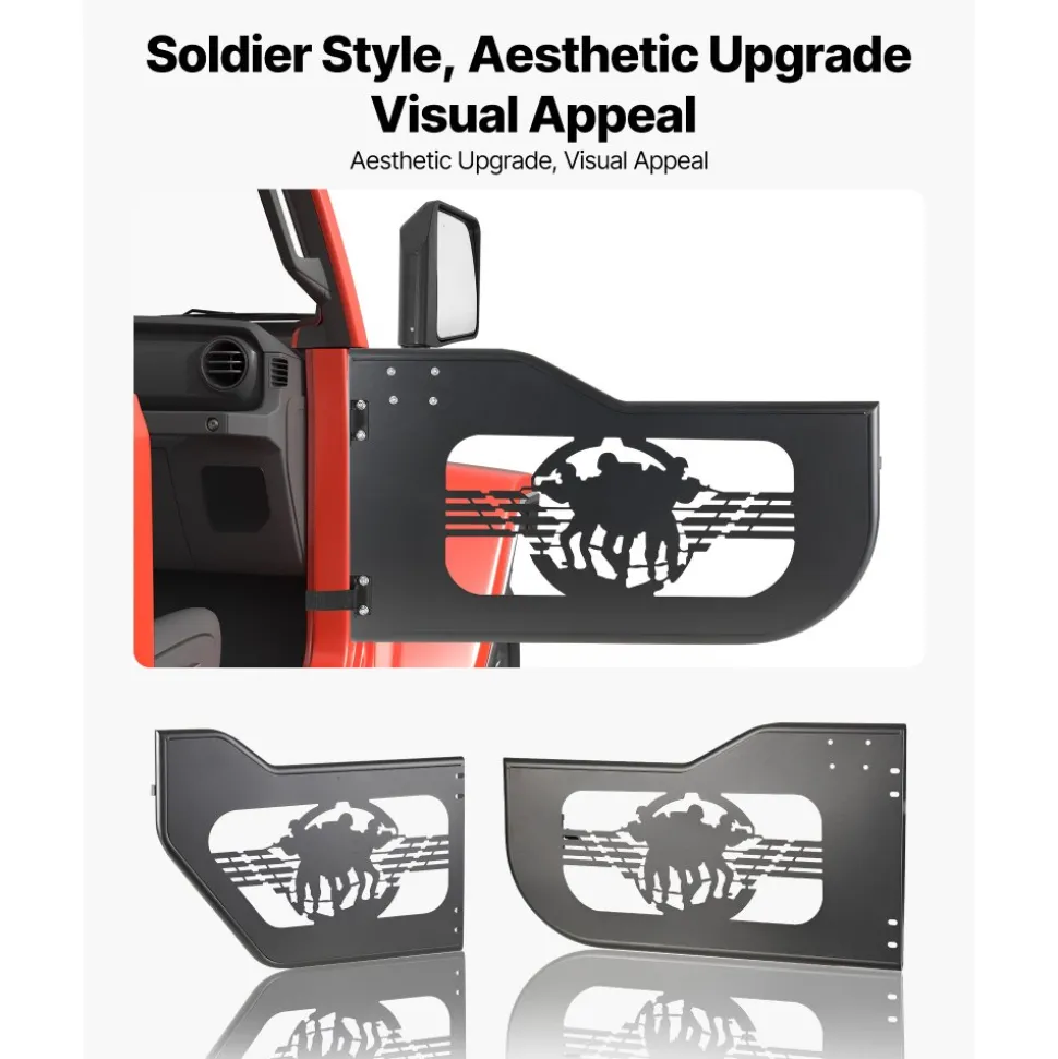 VEVOR Jeep Tube Doors, 4-Door, Fit for 2018-2026 Jeep Wrangler JL & 2020-2026 Gladiator JT, Soldier Pattern Off Road Front & Rear Tubular Half Doors with DOT Certified Side View Mirrors & Rubber Pads