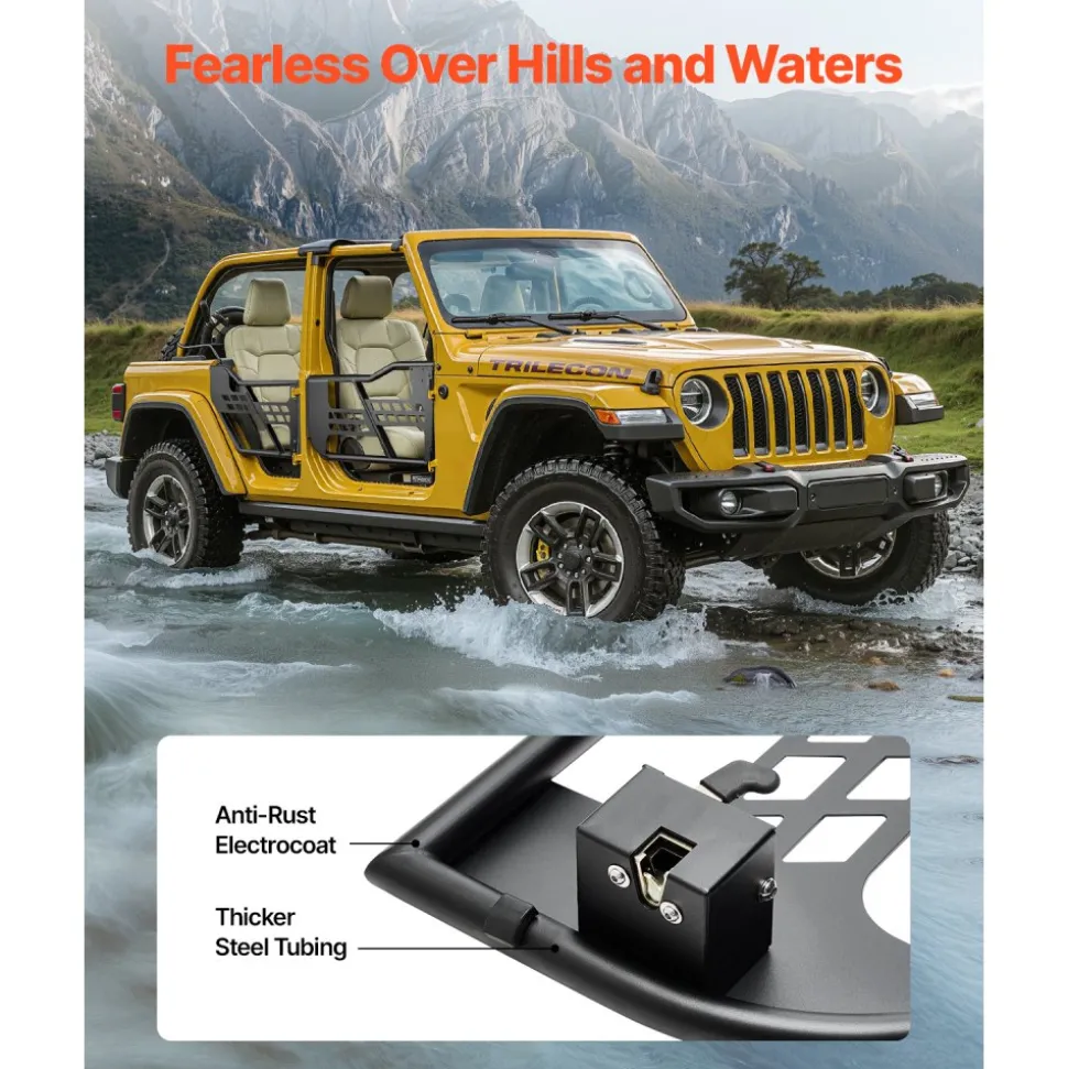 VEVOR Jeep Tube Doors, 2-Door, Hunting Style Jeep Tubular Door with Heavy-Duty Hinges & OE Latch, Jeep Doors with Rear View Mirrors, Fit for 2018-2024 Jeep Wrangler JL & 2020-2024 Jeep Gladiator JT