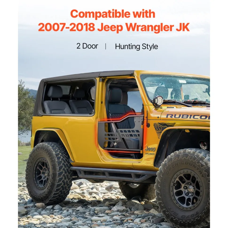 VEVOR Jeep Tube Doors, 2-Door, Hunting Style Jeep Tubular Door with Heavy-Duty Hinges & OE Latch, Jeep Doors with Rubber Pads & Toughened Steel Tube, Fit for 2007-2018 Jeep Wrangler JK