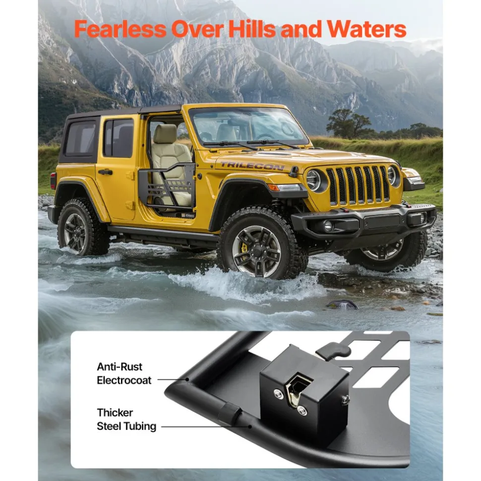 VEVOR Jeep Tube Doors, 2-Door, Hunting Style Jeep Tubular Door with Heavy-Duty Hinges & OE Latch, Jeep Doors with Rubber Pads & Toughened Steel Tube, Fit for 2007-2018 Jeep Wrangler JK