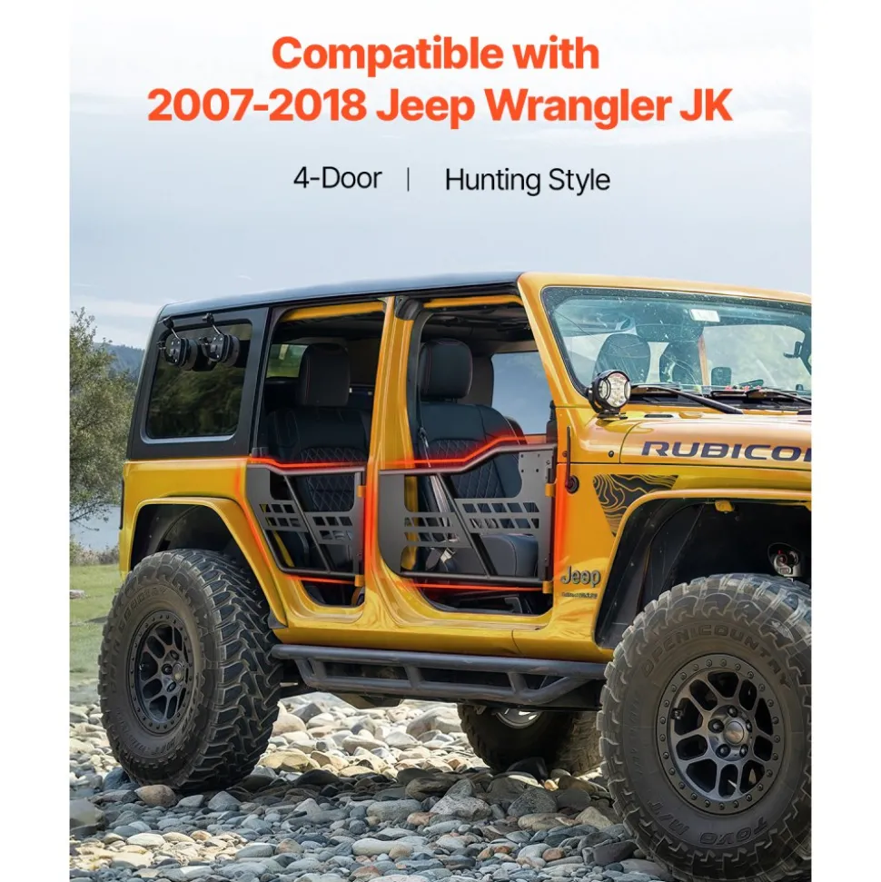 VEVOR Jeep Tube Doors, 4-Door, Hunting Style Jeep Tubular Door with Heavy-Duty Hinges & OE Latch, Jeep Doors with Rubber Pads & Toughened Steel Tube, Fit for 2007-2018 Jeep Wrangler JK