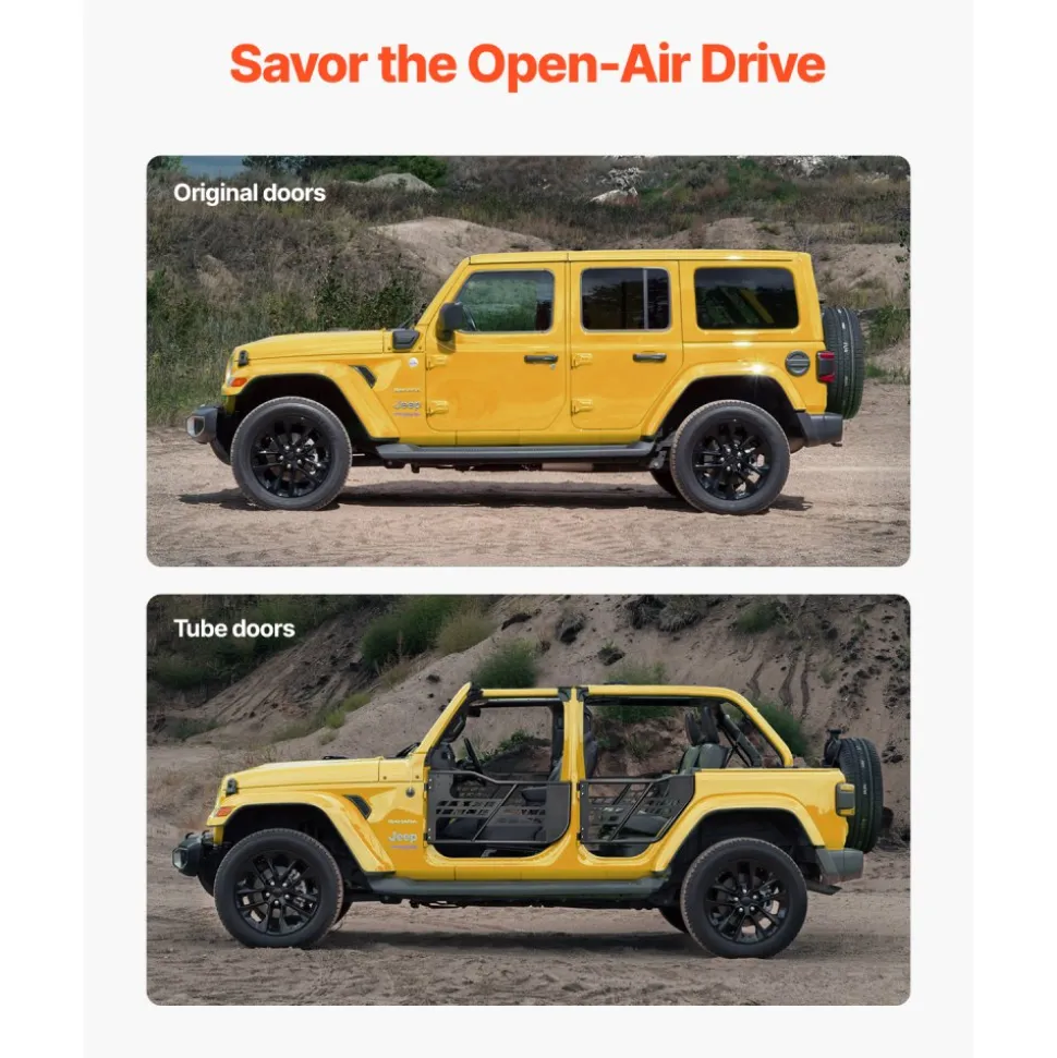 VEVOR Jeep Tube Doors, 4-Door, Hunting Style Jeep Tubular Door with Heavy-Duty Hinges & OE Latch, Jeep Doors with Rubber Pads & Toughened Steel Tube, Fit for 2007-2018 Jeep Wrangler JK