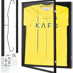 VEVOR Jersey Display Frame Case, 23.3 x 31.2 x 1.5 in, Large Lockable Sport Jersey Shadow Box with 98% UV Protection PC Glass and Hangers, for Baseball Basketball Football Hockey Shirt and Uniform