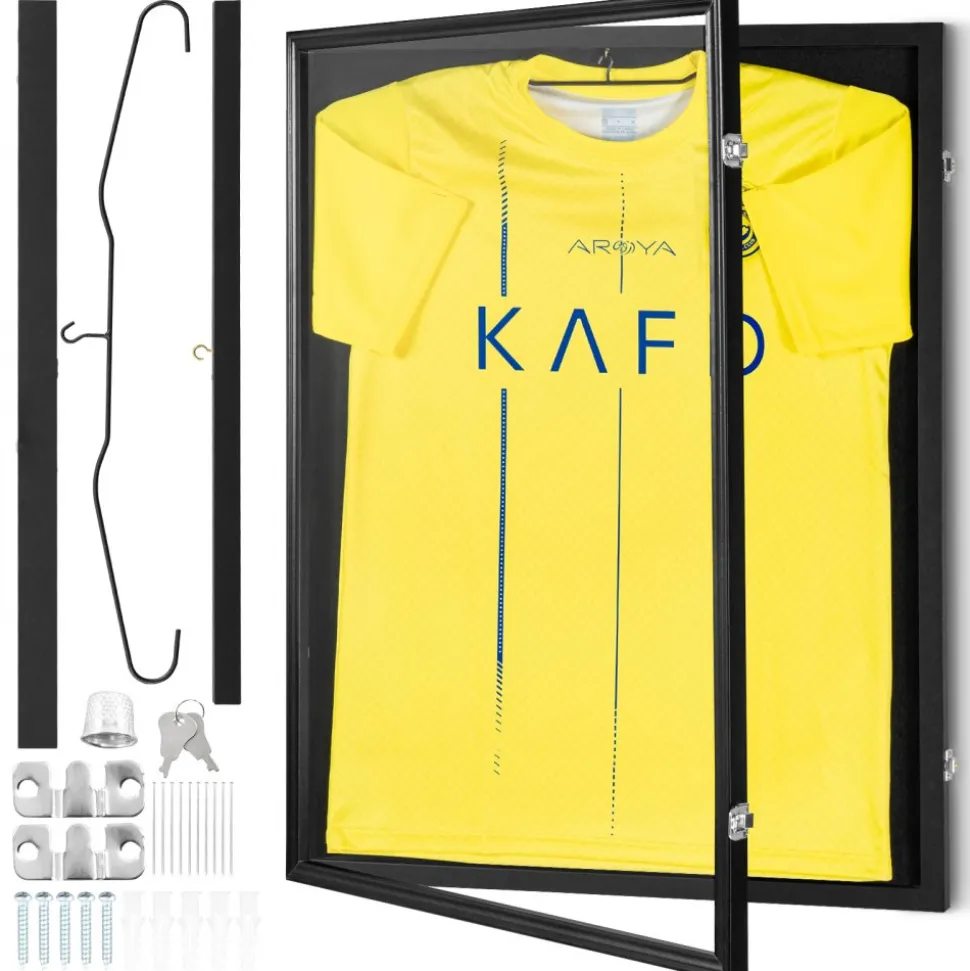 VEVOR Jersey Display Frame Case, 23.3 x 31.2 x 1.5 in, Large Lockable Sport Jersey Shadow Box with 98% UV Protection PC Glass and Hangers, for Baseball Basketball Football Hockey Shirt and Uniform