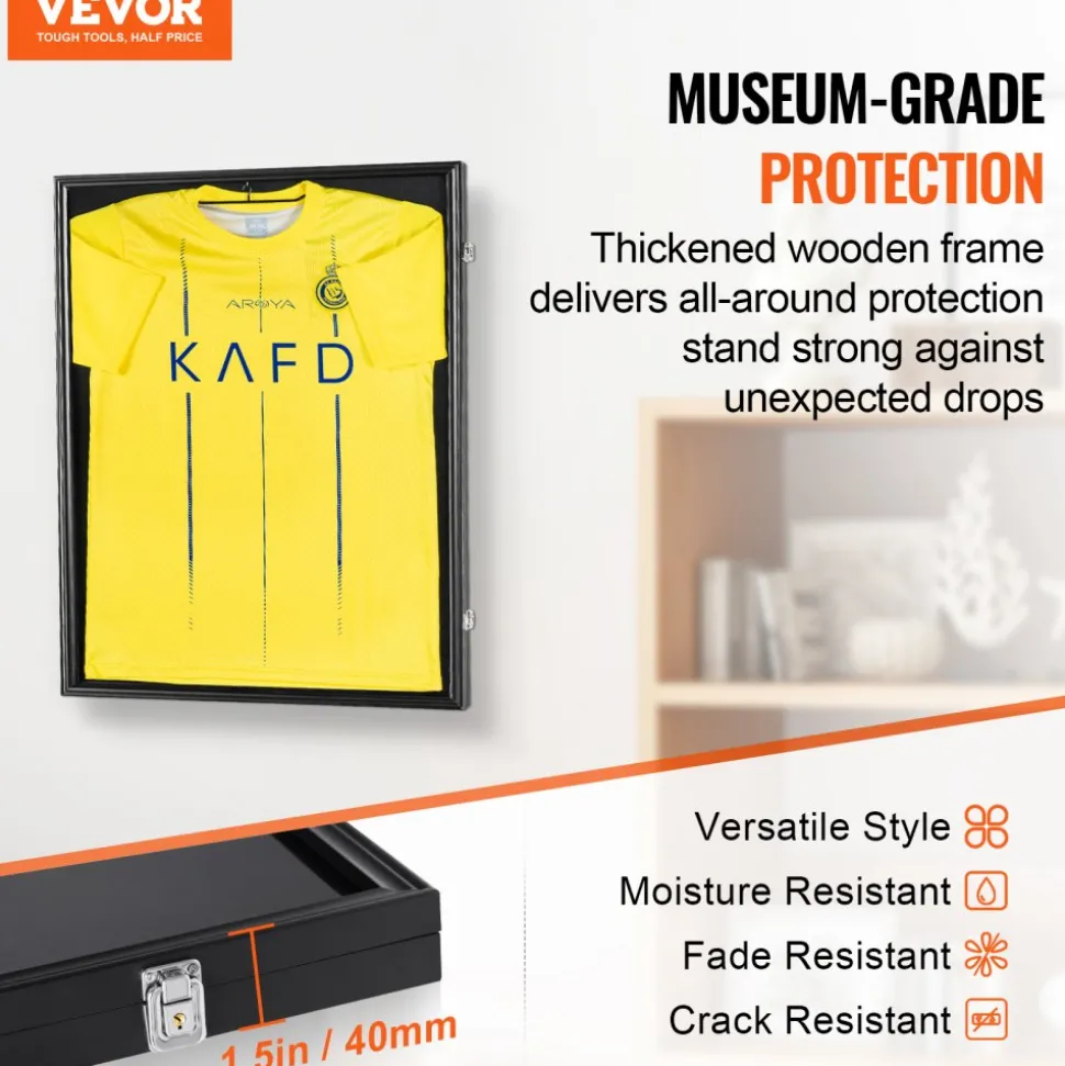 VEVOR Jersey Display Frame Case, 23.3 x 31.2 x 1.5 in, Large Lockable Sport Jersey Shadow Box with 98% UV Protection PC Glass and Hangers, for Baseball Basketball Football Hockey Shirt and Uniform
