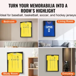 VEVOR Jersey Display Frame Case, 23.3 x 31.2 x 1.5 in, Large Lockable Sport Jersey Shadow Box with 98% UV Protection PC Glass and Hangers, for Baseball Basketball Football Hockey Shirt and Uniform