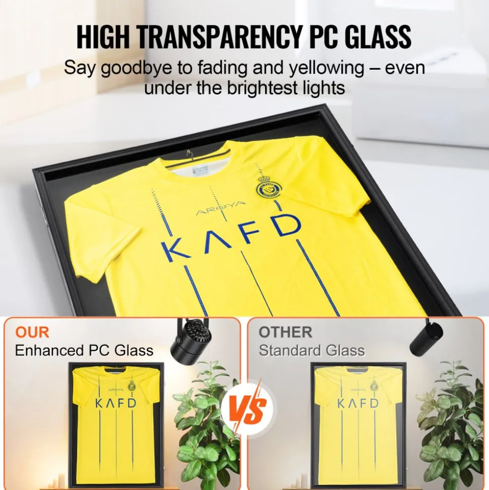 VEVOR Jersey Display Frame Case, 23.3 x 31.2 x 1.5 in, Large Lockable Sport Jersey Shadow Box with 98% UV Protection PC Glass and Hangers, for Baseball Basketball Football Hockey Shirt and Uniform