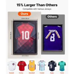 VEVOR Jersey Frame Display Case, 31.5 x 23.6 x 1 in, Wooden Sport Jersey Shadow Box with 98% UV Protection PC Panel and Hanger, for Baseball Basketball Football Hockey Shirt Sport and Uniform, Black