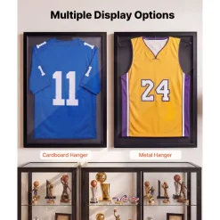VEVOR Jersey Frame Display Case, 31.5 x 23.6 x 1 in, Wooden Sport Jersey Shadow Box with 98% UV Protection PC Panel and Hanger, for Baseball Basketball Football Hockey Shirt Sport and Uniform, Black