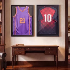 VEVOR Jersey Frame Display Case, 31.5 x 23.6 x 1 in, Wooden Sport Jersey Shadow Box with 98% UV Protection PC Panel and Hanger, for Baseball Basketball Football Hockey Shirt Sport and Uniform, Black