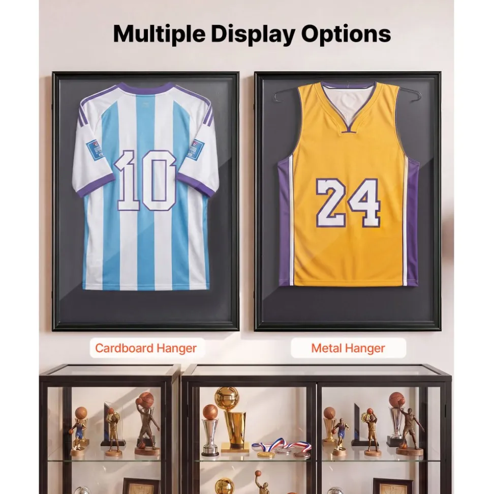 VEVOR Jersey Frame Display Case, 36.4 x 28.3 x 1.5 in, Wooden Sport Jersey Shadow Box with 98% UV Protection PC Panel and Hanger, Magnetic Lock, for Baseball Basketball Football Hockey Shirt Uniform