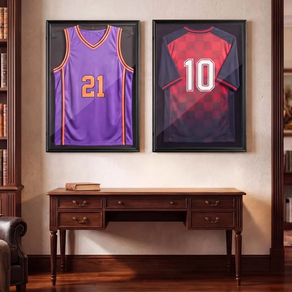 VEVOR Jersey Frame Display Case, 36.4 x 28.3 x 1.5 in, Wooden Sport Jersey Shadow Box with 98% UV Protection PC Panel and Hanger, Magnetic Lock, for Baseball Basketball Football Hockey Shirt Uniform
