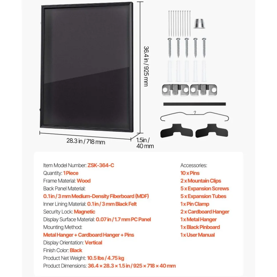 VEVOR Jersey Frame Display Case, 36.4 x 28.3 x 1.5 in, Wooden Sport Jersey Shadow Box with 98% UV Protection PC Panel and Hanger, Magnetic Lock, for Baseball Basketball Football Hockey Shirt Uniform