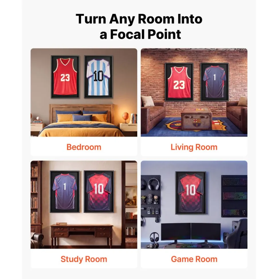 VEVOR Jersey Frame Display Case, 36.4 x 28.3 x 1.5 in, Wooden Sport Jersey Shadow Box with 98% UV Protection PC Panel and Hanger, Magnetic Lock, for Baseball Basketball Football Hockey Shirt Uniform