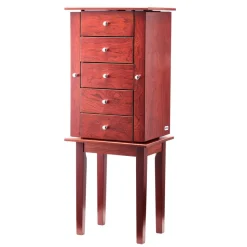 VEVOR Jewelry Cabinet Armoire, Standing Wood Jewelry Storage Chest with 4 Spacious Drawers, Flip Top Mirror, 4 Top Storage Compartments, Zinc Alloy Handles, 2 Side Doors with 16 Necklace Hooks