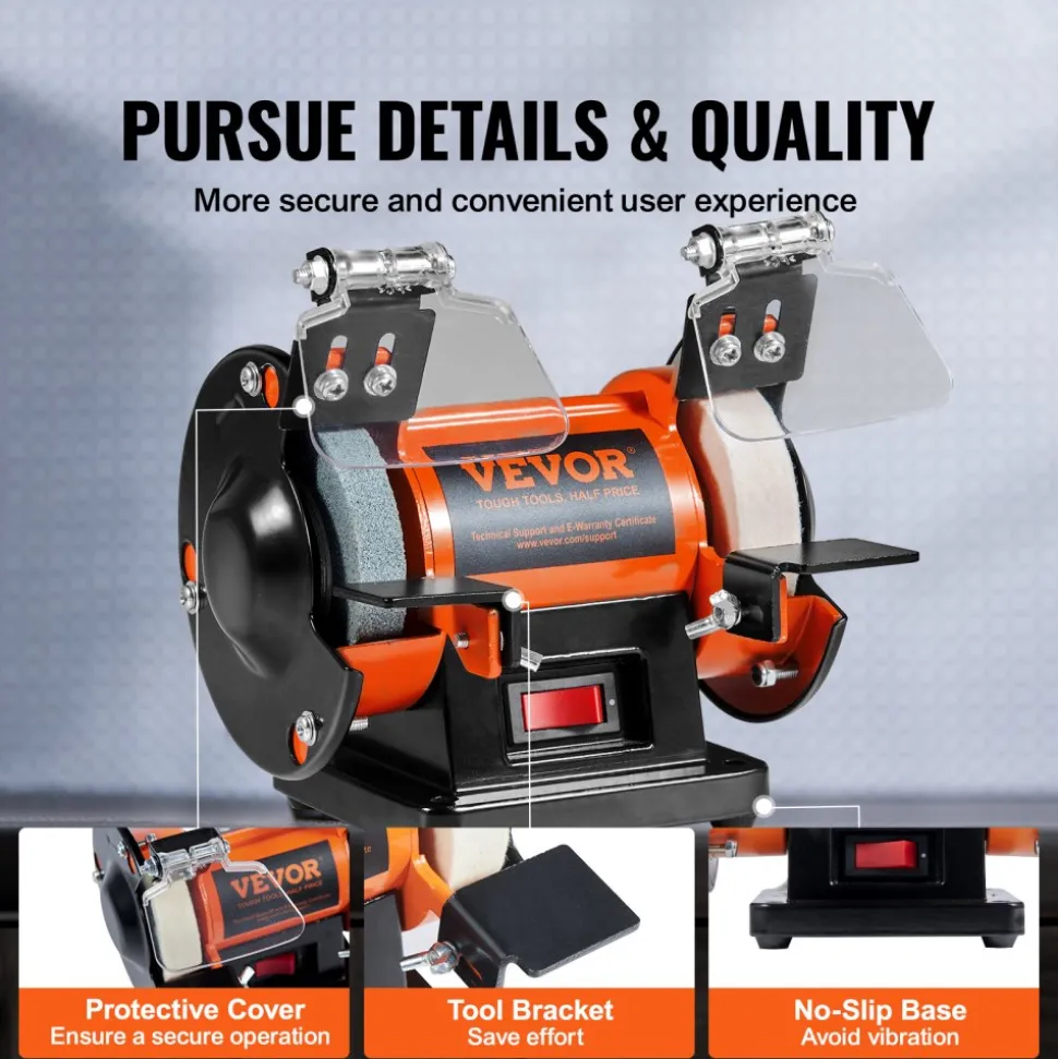 VEVOR Jewelry Polisher, Bench Grinder Polishing & Buffing Machine, 3590RPM Bench Lathe Polisher with 1 Wool Wheel & 1 Abrasive Fiber Wheel & 1 Grinding Wheel & 100pcs Tools